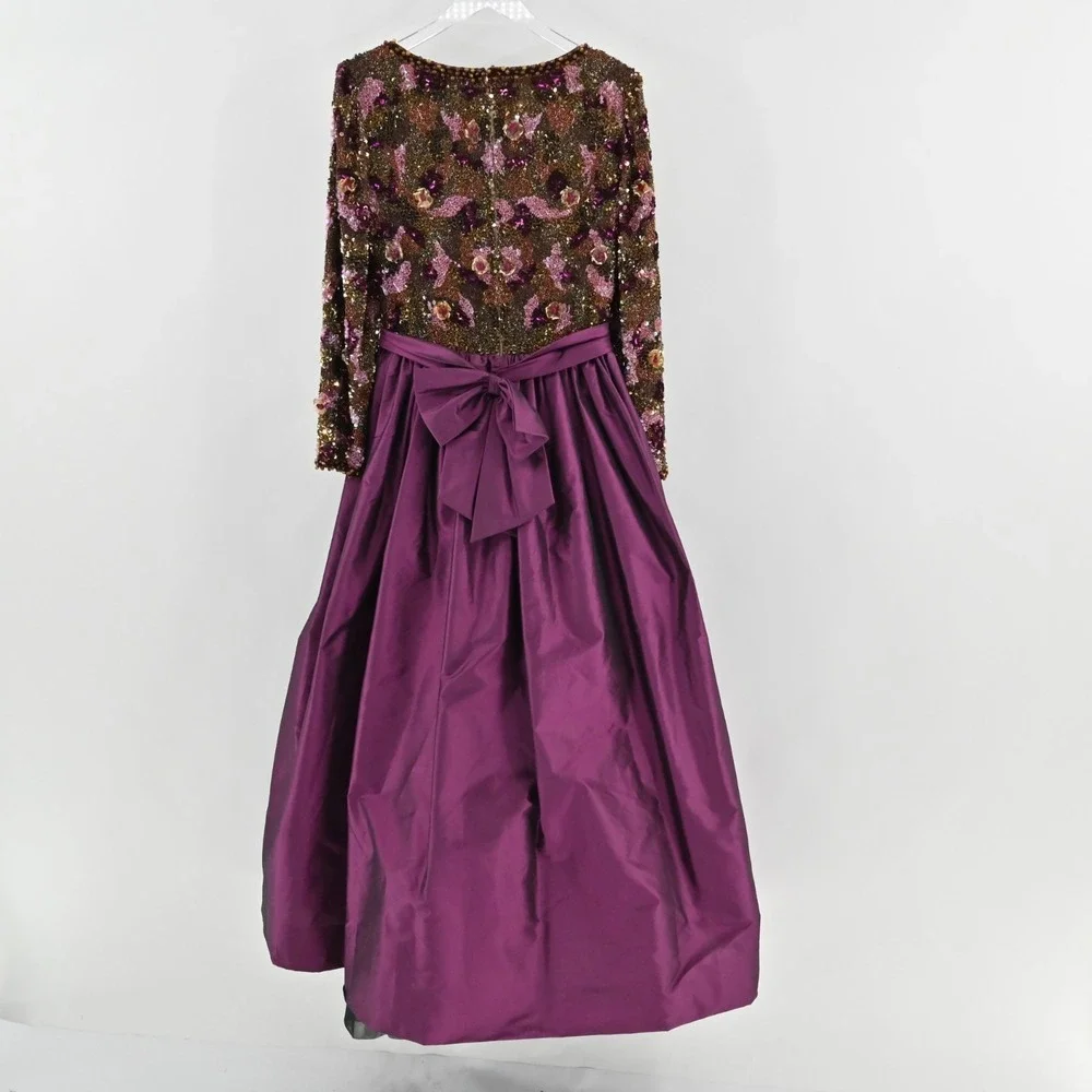 Victoria Royal Beaded Dress Womens 10 Silk Gown‎ Purple Taffeta Bow Vintage 60s